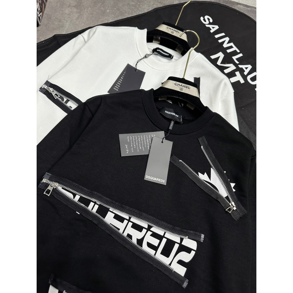 Áo nỉ dài tay dsq nam nữ phối khóa chất nỉ cao cấp - Áo sweater icon phối khóa chất vải nỉ dành cho nam