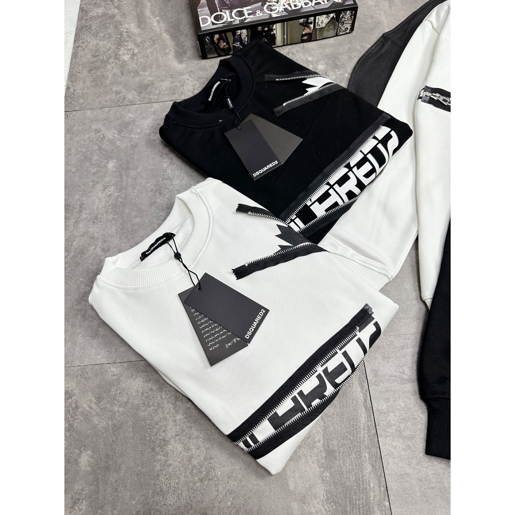 Áo nỉ dài tay dsq nam nữ phối khóa chất nỉ cao cấp - Áo sweater icon phối khóa chất vải nỉ dành cho nam