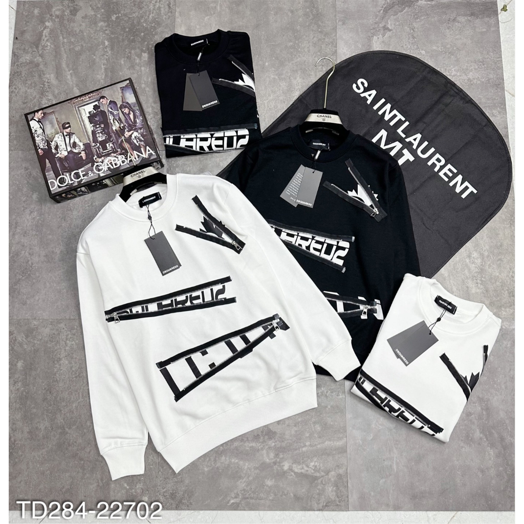 Áo nỉ dài tay dsq nam nữ phối khóa chất nỉ cao cấp - Áo sweater icon phối khóa chất vải nỉ dành cho nam