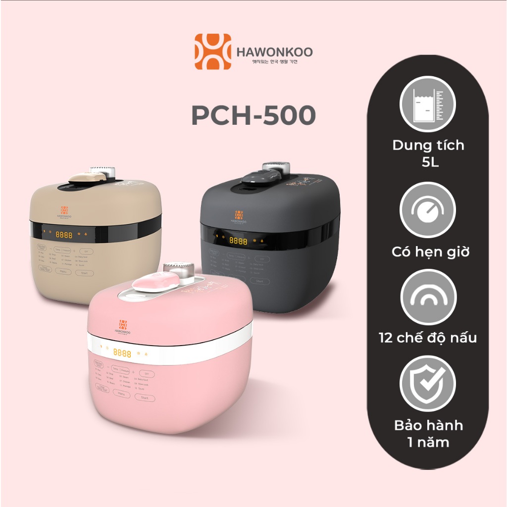 Nồi Áp Suất Điện Tử HAWONKOO PCH-500 5 Lít 1000W Hàng Chính Hãng Bảo Hành 12 Tháng - Thương Hiệu Hàn Quốc