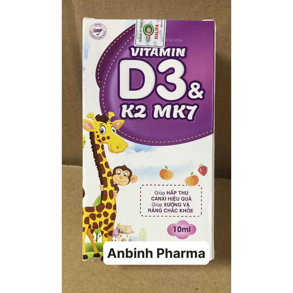 (Chính hãng, hiệu quả) Vitamin D3 &amp; K2 Mk7 nhỏ giọt - Dùng cho trẻ biếng ăn, còi xương, kém hấp thu (lọ 10ml)