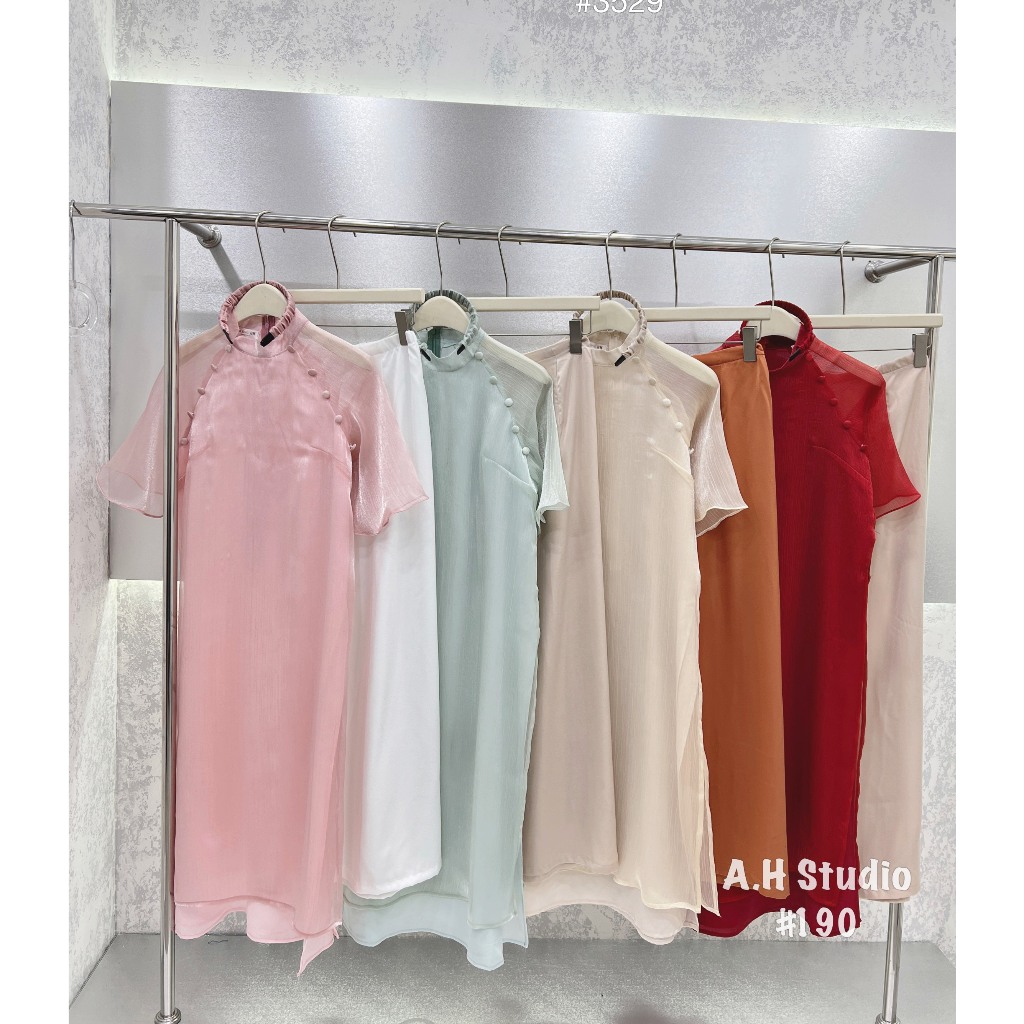 Set áo dài voan tơ trơn cộc tay kèm quần - Retrostyle.vn - AodaivoanAD20_P6K2