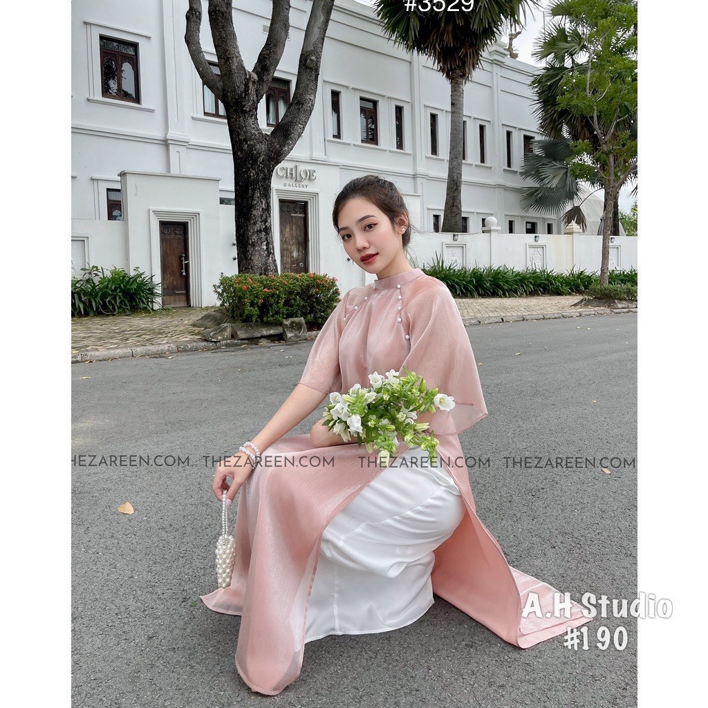 Set áo dài voan tơ trơn cộc tay kèm quần - Retrostyle.vn - AodaivoanAD20_P6K2