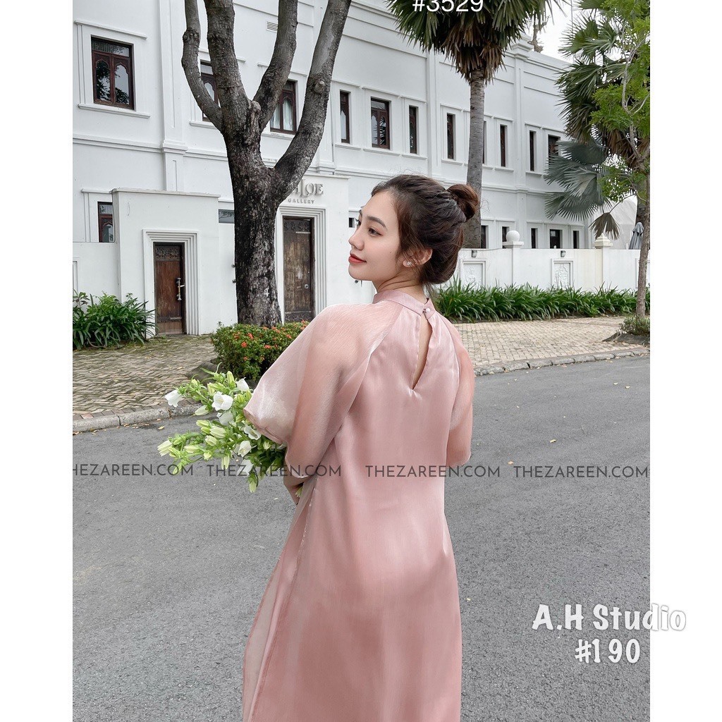 Set áo dài voan tơ trơn cộc tay kèm quần - Retrostyle.vn - AodaivoanAD20_P6K2