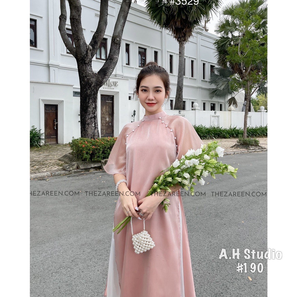 Set áo dài voan tơ trơn cộc tay kèm quần - Retrostyle.vn - AodaivoanAD20_P6K2