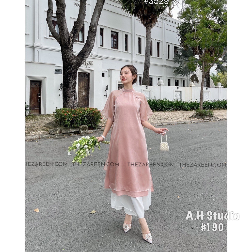 Set áo dài voan tơ trơn cộc tay kèm quần - Retrostyle.vn - AodaivoanAD20_P6K2