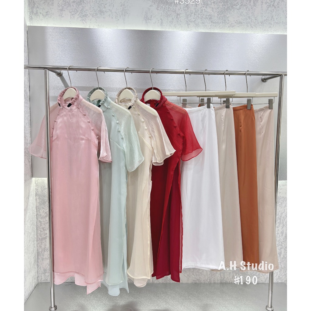 Set áo dài voan tơ trơn cộc tay kèm quần - Retrostyle.vn - AodaivoanAD20_P6K2