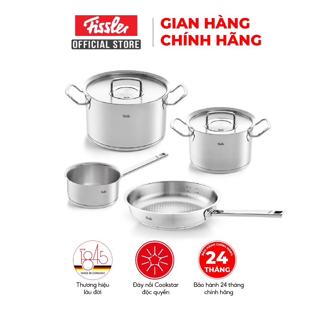 Bộ nồi 3 món Fissler Original Pro nắp inox và Chảo inox Fissler Original Pro size 24cm-Hàng chính hãng bảo hành 24 tháng