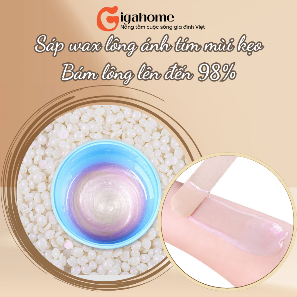 Túi 100gr Sáp Wax Lông Nhũ Ánh Tím Hương Kẹo, Siêu Bám Lông Tới 98% GIGAHOMEVN 1010