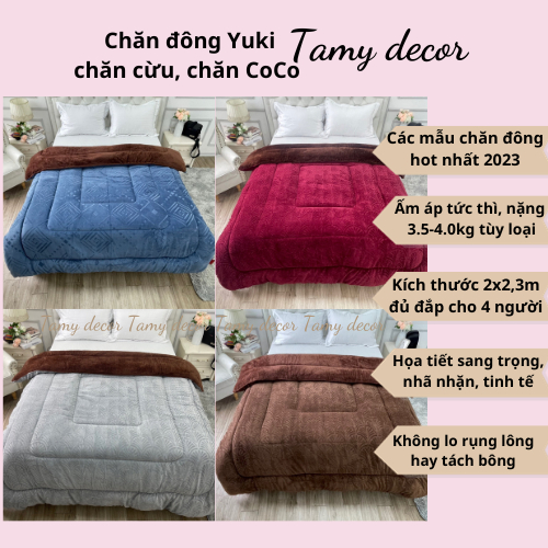 Chăn đông Yuki, chăn đông Coco, chăn lông cừu Tamy Decor nặng 3.5-4kg size 2*2.3m chất lông mềm mại giữ ấm nhanh và lâu
