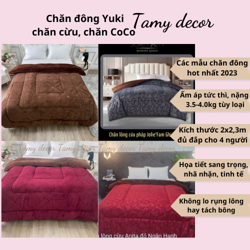 Chăn đông Yuki, chăn đông Coco, chăn lông cừu Tamy Decor nặng 3.5-4kg size 2*2.3m chất lông mềm mại giữ ấm nhanh và lâu