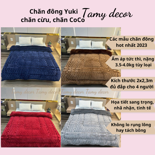 Chăn đông Yuki, chăn đông Coco, chăn lông cừu Tamy Decor nặng 3.5-4kg size 2*2.3m chất lông mềm mại giữ ấm nhanh và lâu