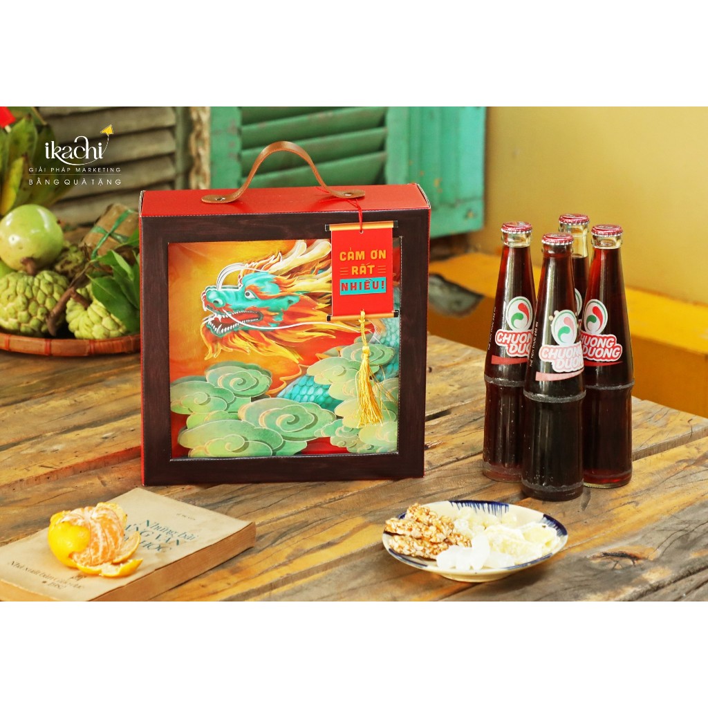 Combo Quà Tặng Set Hộp quà tết xanh IKACHI - Giáp Thìn Rước Lộc tặng Người thân Gia đình Doanh nghiệ