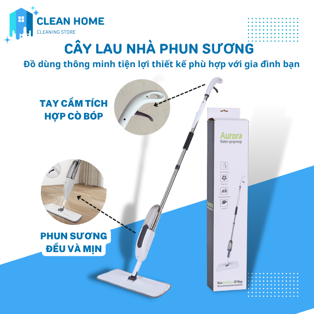 Cây Lau Nhà Thông Minh Phun Sương Xoay 360 Độ, Chổi Lau Nhà Phun Nước Đa Năng, Thiết Kế Gọn Nhẹ Dễ Dàng Sử Dụng