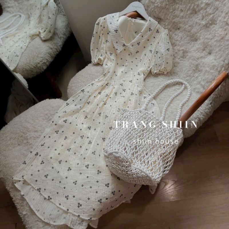 Đầm xốp hoa tay ngắn váy xòe, đầm thời trang nữ mặc đi chới siêu đẹp,