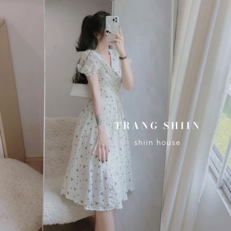 Đầm xốp hoa tay ngắn váy xòe, đầm thời trang nữ mặc đi chới siêu đẹp,