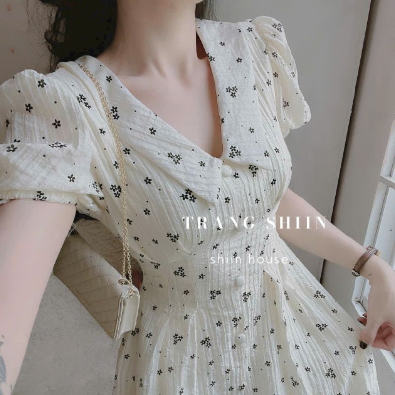 Đầm xốp hoa tay ngắn váy xòe, đầm thời trang nữ mặc đi chới siêu đẹp,