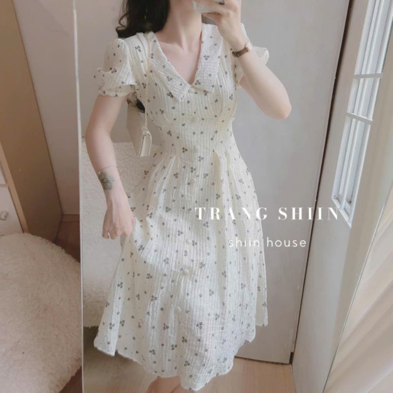 Đầm xốp hoa tay ngắn váy xòe, đầm thời trang nữ mặc đi chới siêu đẹp,