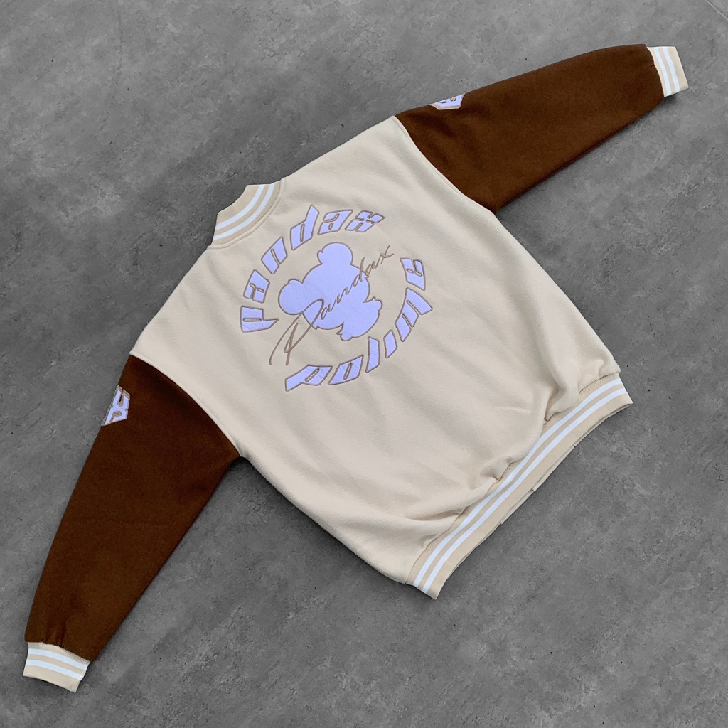 Áo bomber nam nữ khoác varsity local brand form rộng bóng chày cặp đôi unisex oversize dày dặn Pandax Polime Cream