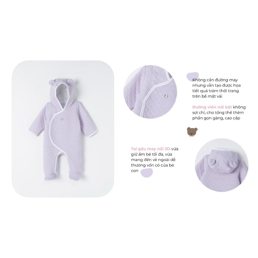 Bộ quần áo liền thân Nous bodysuit chần bông có mũ cho bé các màu sắc dễ thương từ 0-3 tháng đến 6-9 tháng