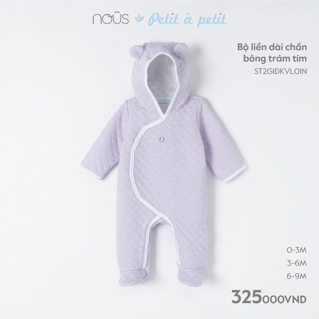 Bộ quần áo liền thân Nous bodysuit chần bông có mũ cho bé các màu sắc dễ thương từ 0-3 tháng đến 6-9 tháng
