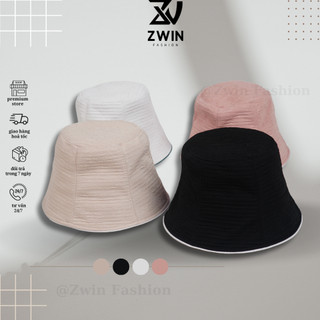 Mũ bucket vải nhún - Mũ vành cụp tai bèo vân sọc trơn phối viền form unisex nam nữ N100 - Zwin Fashion