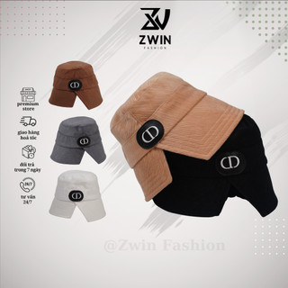 Mũ BUCKET vành cụp ❤️ Nón tai bèo xẻ thêu tem CD chất nhung cao cấp form unisex nam nữ N102 - Zwin