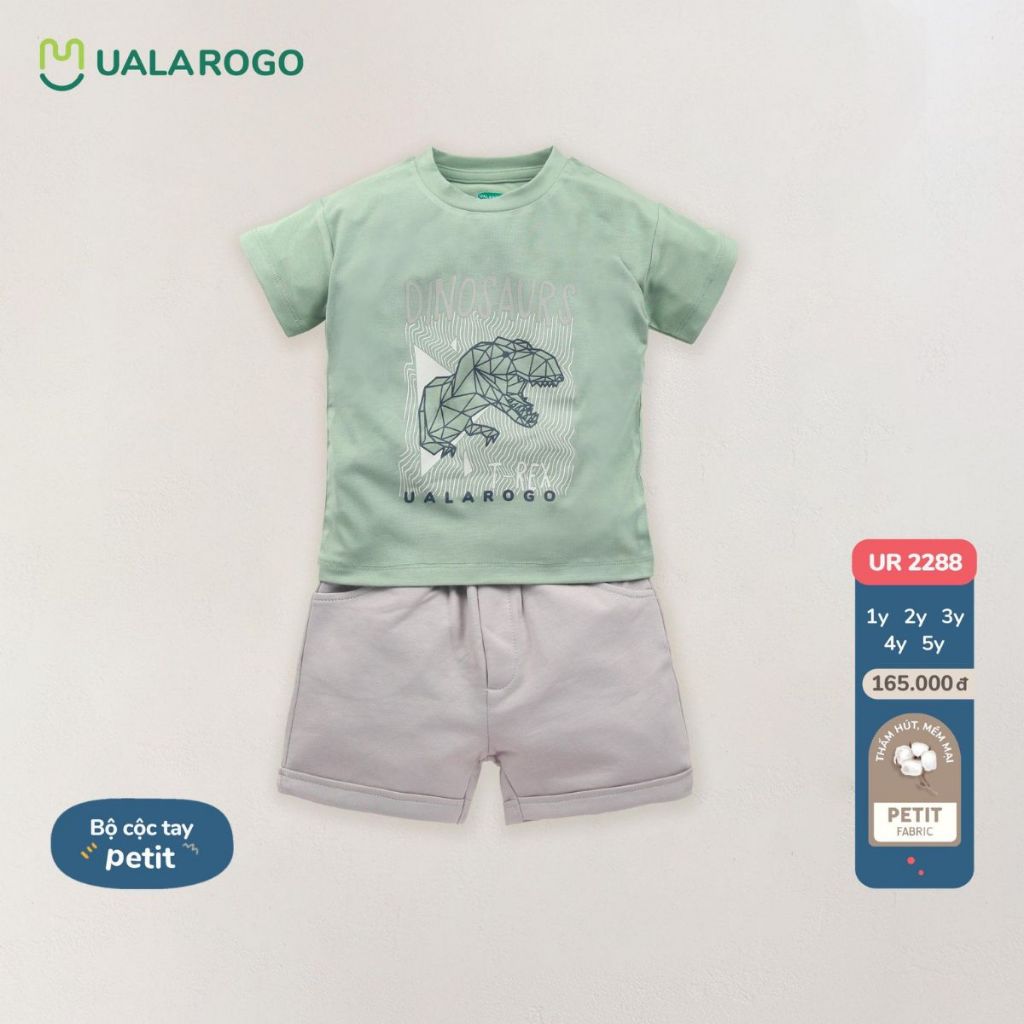 Bộ cộc tay cho bé Ualarogo 1 - 5 tuổi vải Petit thấm hút thoáng mát co giãn mềm mại 2288