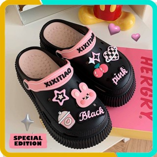 Dép Sục Cross Black Pink Phiên Bản Đặc Biệt Của XIXITIAO, Đế Độn 5cm, Kèm Sticker Như Hình, Hàng Có Sẵn