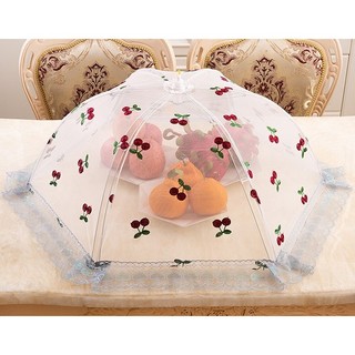 Lồng bàn Rút Gọn vải lưới xuyên thấu Lục giác đều 80cm Thêu Họa Tiết xinh xắn
