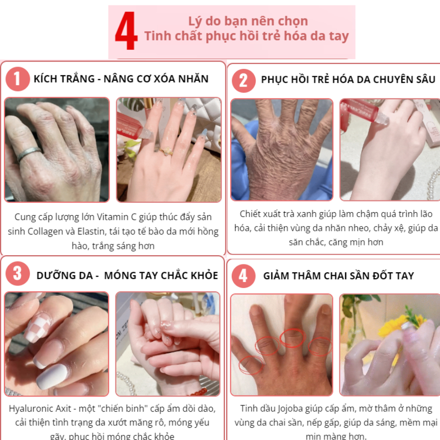 Tinh chất phục hồi trẻ hóa da tay ROSE MANOR - ROSE MANOR dưỡng chất giúp da tay mềm mại, giảm thô ráp, mịn màng