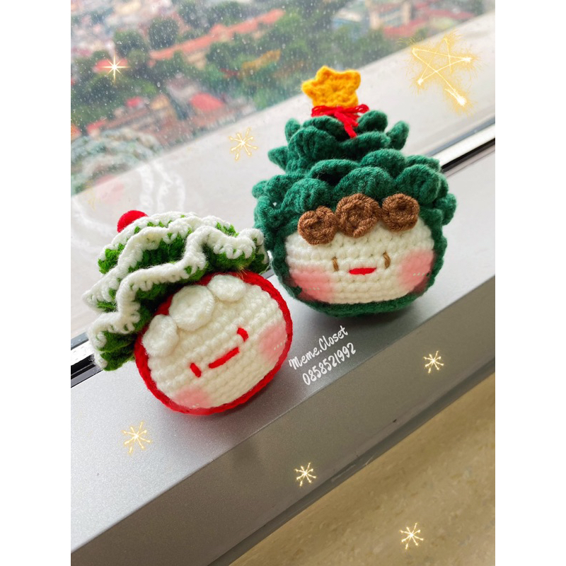 Móc treo noel bánh bao cây thông bằng len