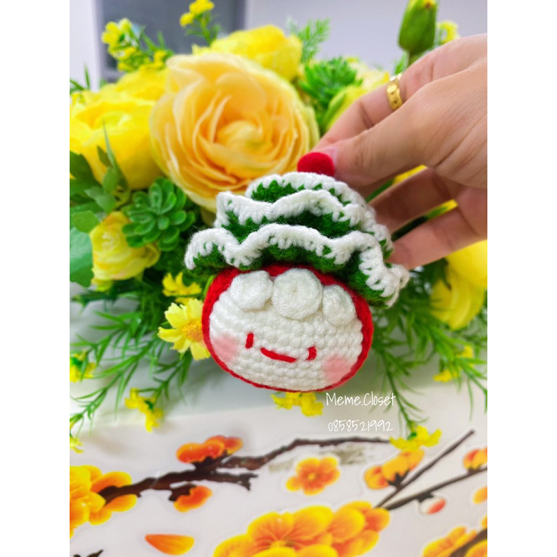 Móc treo noel bánh bao cây thông bằng len