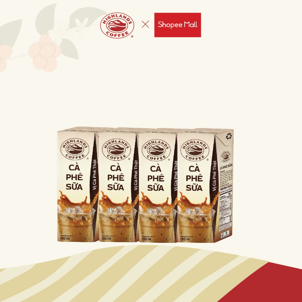 Lốc 4 hộp Cà phê Sữa Highlands Coffee Tetra 180ml/hộp