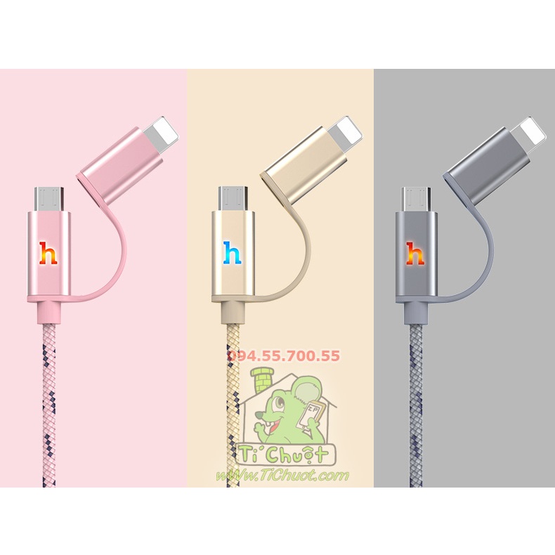 Cáp Sạc Nhanh 2in1 Đa Năng Li Ning & Micro USB UPL20 Chống Gãy Dây Dù Có LED Báo Sạc