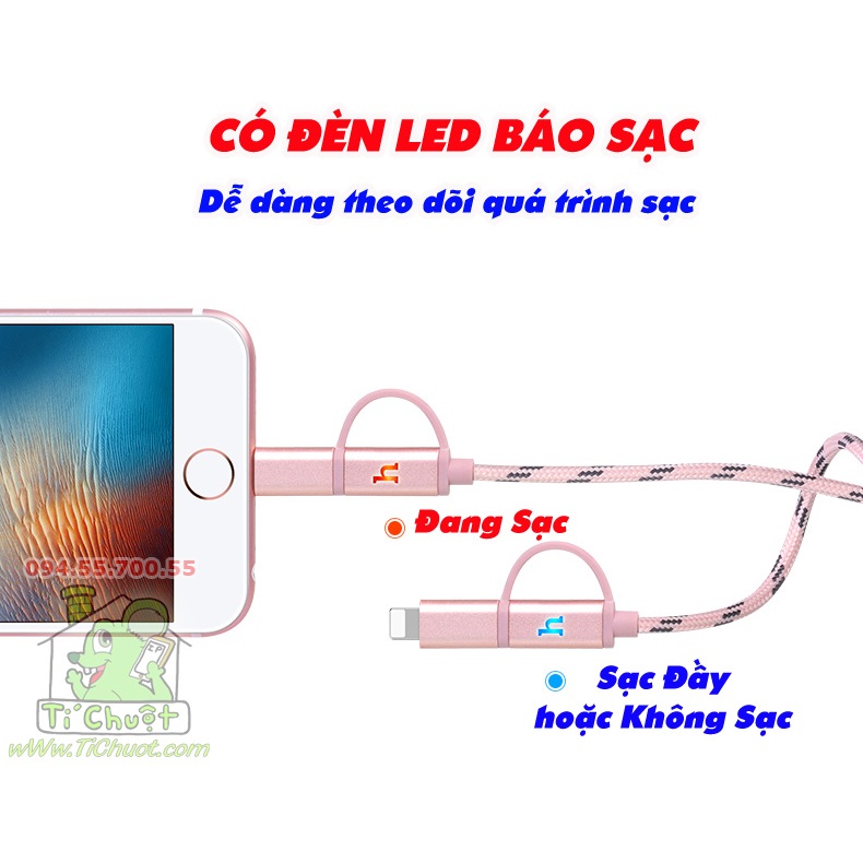 Cáp Sạc Nhanh 2in1 Đa Năng Li Ning & Micro USB UPL20 Chống Gãy Dây Dù Có LED Báo Sạc