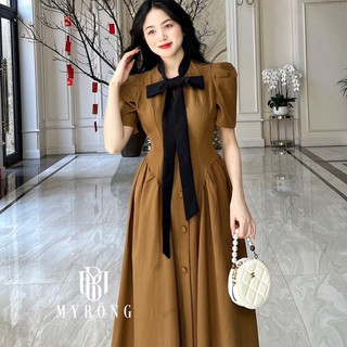 Đầm nơ nút bộc dáng dài ( 2 lớp)