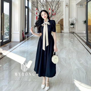 Đầm nơ nút bộc dáng dài ( 2 lớp)
