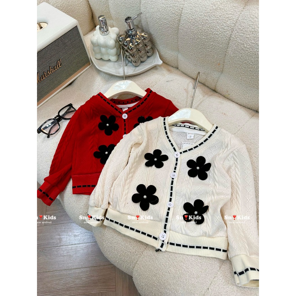 Set áo váy len thừng đính hoa đen bé gái