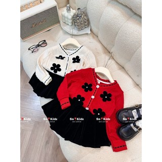Set áo váy len thừng đính hoa đen bé gái