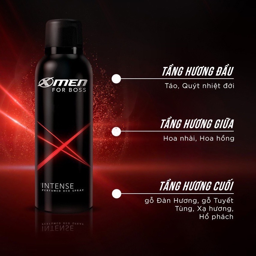 Xịt khử mùi X-Men For Boss Intense - Mùi hương trầm đầy nội lực 50ml