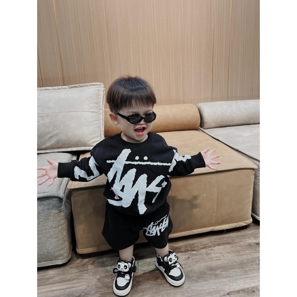 Set áo nỉ quần short stussy cho bé , bộ quần áo sweater trẻ em unisex , Kid_genz