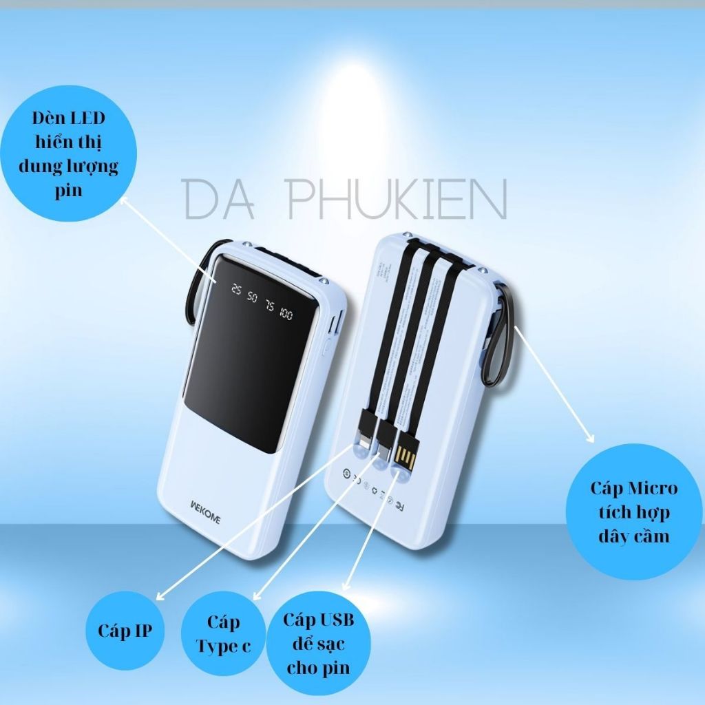 Sạc dự phòng WEKOME TV-97 dung lượng 10.000mAh màn hình hiển thị LED, có đèn pin, hàng cao cấp đặt riêng độc quyền