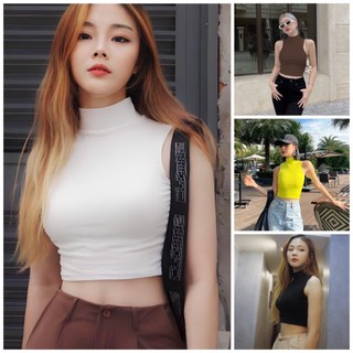 Áo crop top sát nách cổ cao 3 phân phố đồ xinh xắn cho bé