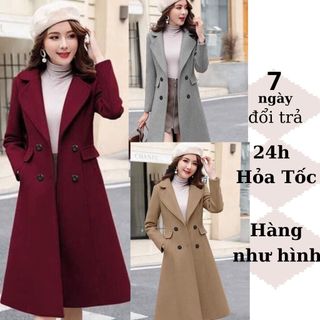 Áo Khoác Dạ Dài Cổ Vest Siêu Sang - Áo Dạ Dáng Dài Túi xéo 2 Lớp Quảng Châu Cao Cấp