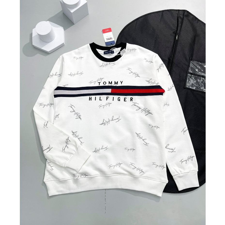 Áo nỉ Sweater Tommy in vạch chữ ký thiết kế hot trend Nam Nữ Thu Đông 2023