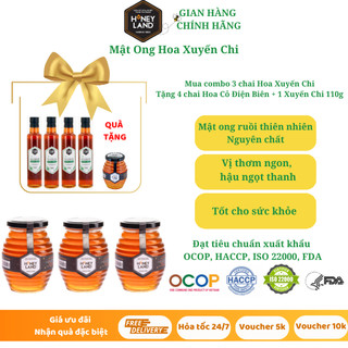 HONEYLAND - Combo 3 lọ Mật Ong Hoa Xuyến Chi 500 g/chai | TẶNG: 4 Chai Mật Ong Hoa Điện Biên 380g & 1 Xuyến Chi 110g