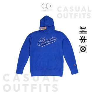  Hoodie nút gài unisex Champ chữ thêu chất cotton co giãn - Màu xanh dương