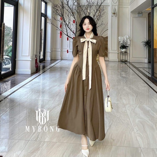 Đầm nơ nút bộc dáng dài ( 2 lớp)