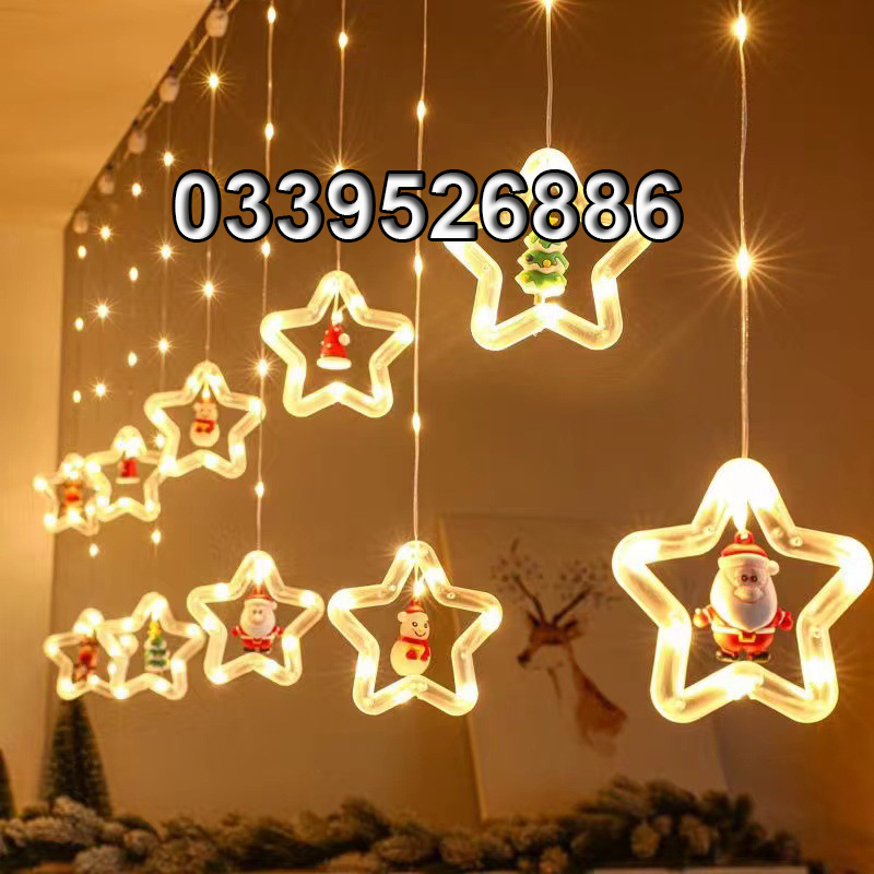 Đèn Led Thả 10 Sao Trang Trí Noen .Đèn Mành Trang Trí Giáng Sinh Năm Mới